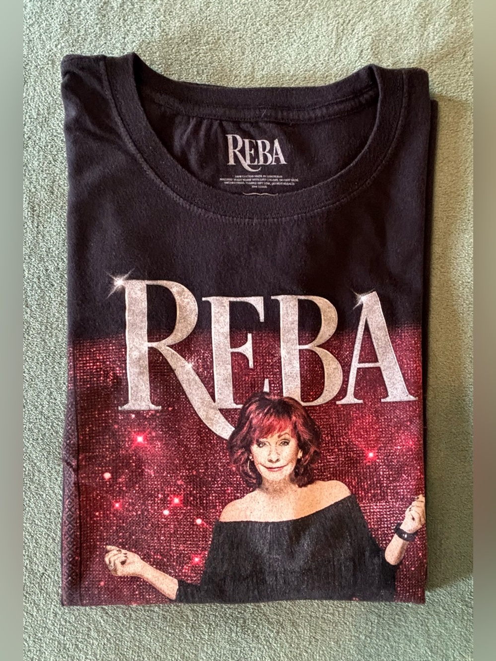 Reba Authentic Concert Black Tee with White Logo Print (6490)